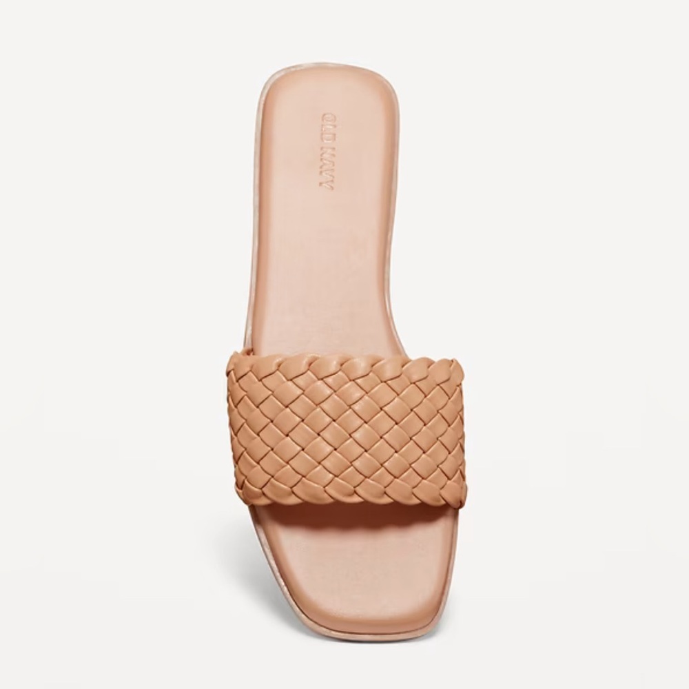 NEW…Women's Faux Leather Tan Woven Slide Sandals - Picture 2 of 3